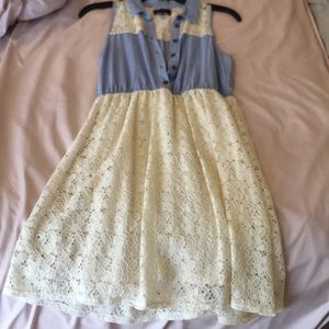 Denim and cream dress